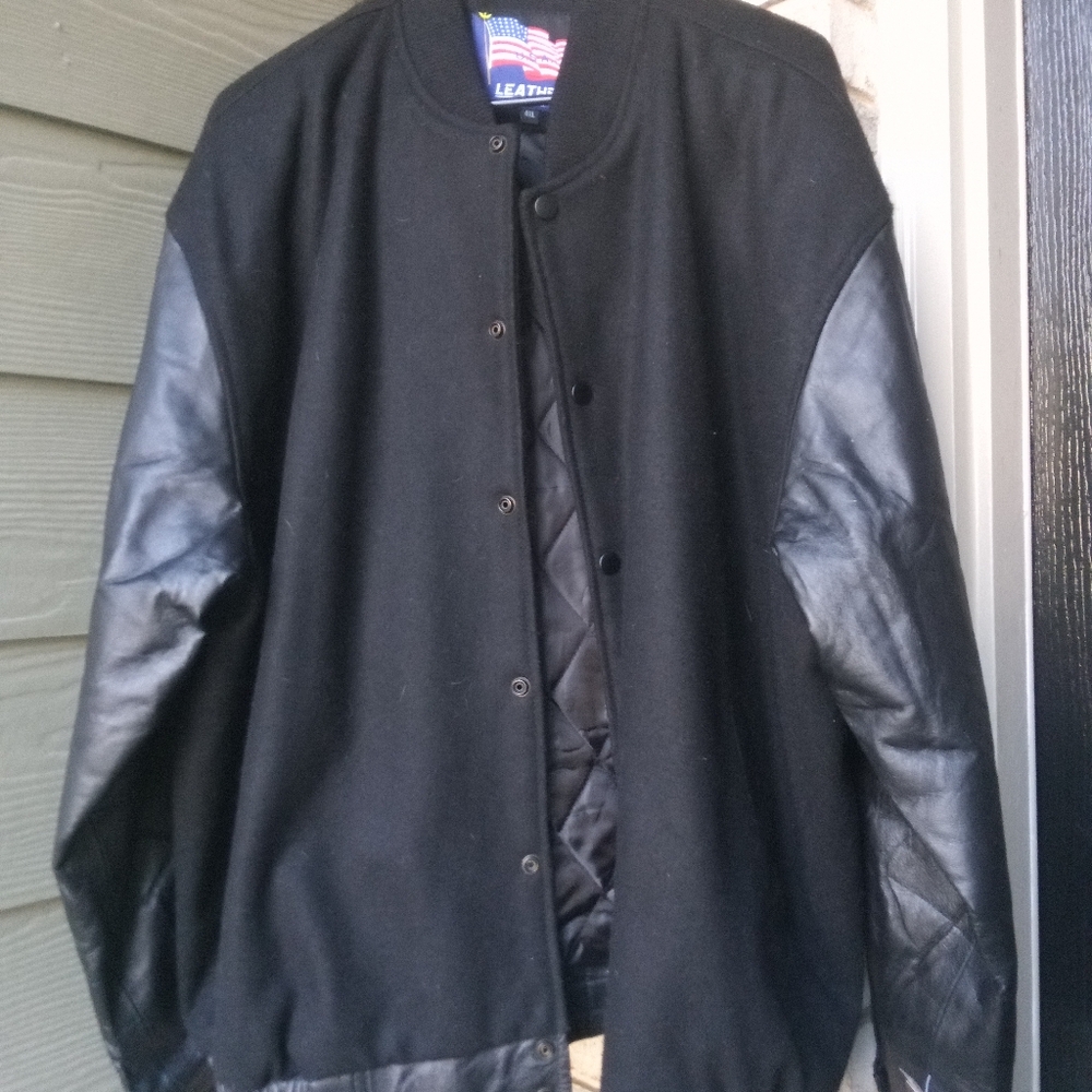 USA LEATHER WOOL AND LEATHER VARSITY JACKET